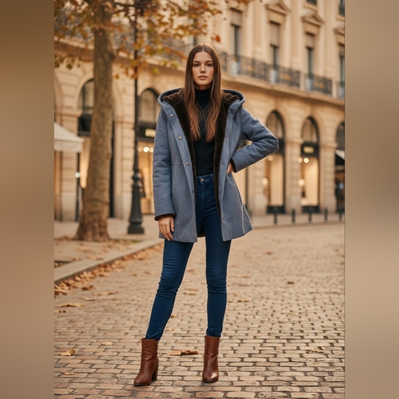 Gallery Jackets & Blazers - Gallery Vintage Suede Fur Women's coat blue and brown Size Medium